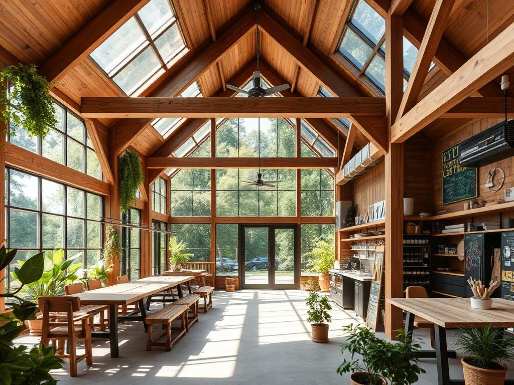 Village enterprise center building housing local businesses, co-working, and maker spaces