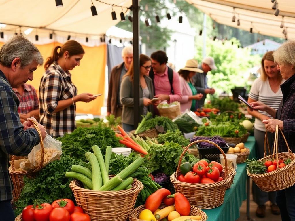Locally grown produce being distributed through a community food network market